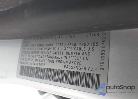 2005 Volkswagen Golf Gls Tdi from USA, damaged, VIN 9BWGR61J454001608